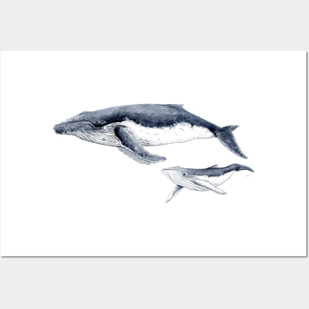 Humpback whale mother and baby Wall Art by chloeyzoard